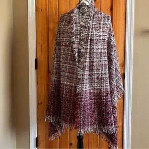 NWT Burgundy/gray/cream wrap with fringe